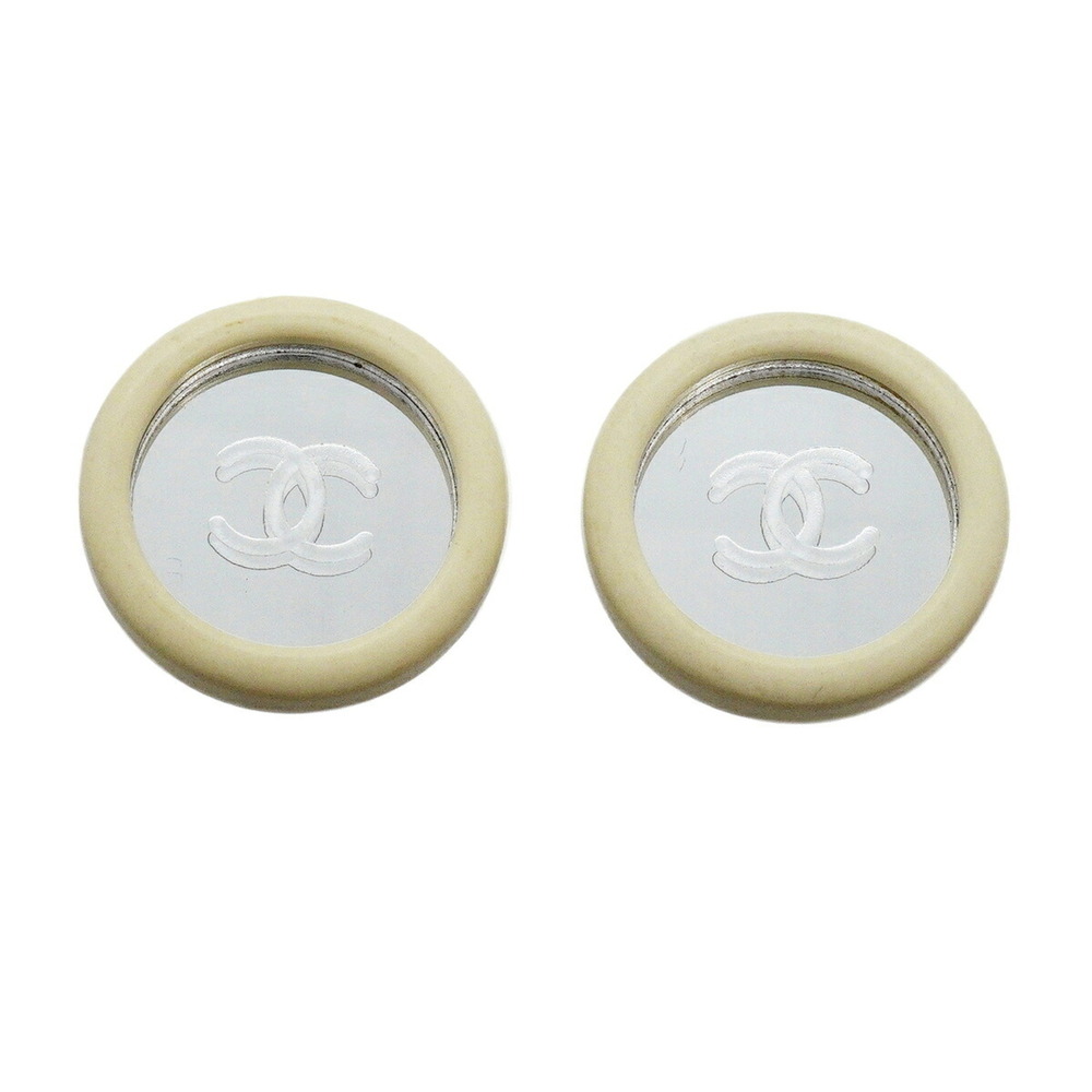 CHANEL White Logo Earrings